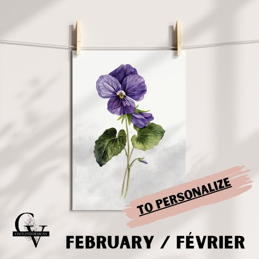 Fleur de février aquarelle botanique violette ポスター