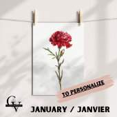 Fleur de janvier aquarelle botanique oeillet rouge ポスター