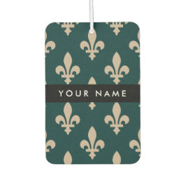 Fleur de Lis, Beige on Green, Royal, Your Name カーエアーフレッシュナー
