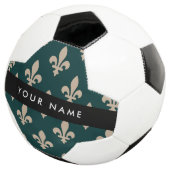 Fleur de Lis, Beige on Green, Royal, Your Name サッカーボール (3/4)