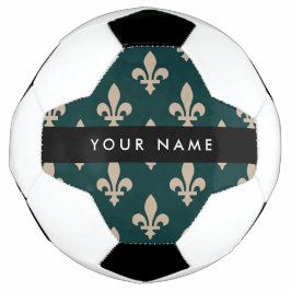 Fleur de Lis, Beige on Green, Royal, Your Name サッカーボール