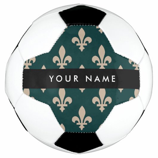 Fleur de Lis, Beige on Green, Royal, Your Name サッカーボール (正面)