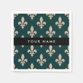 Fleur de Lis, Beige on Green, Royal, Your Name スタンダードカクテルナプキン (正面)