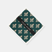 Fleur de Lis, Beige on Green, Royal, Your Name スタンダードカクテルナプキン (角)