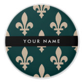 Fleur de Lis, Beige on Green, Royal, Your Name セラミックノブ (正面)