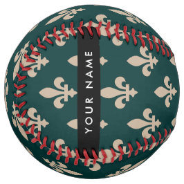 Fleur de Lis, Beige on Green, Royal, Your Name ソフトボール