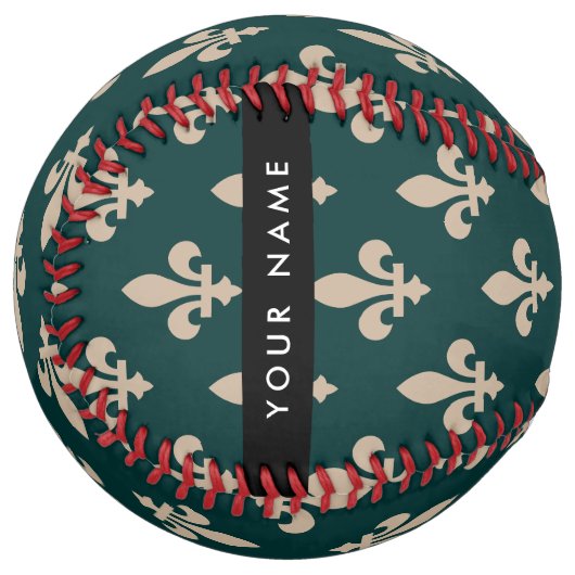 Fleur de Lis, Beige on Green, Royal, Your Name ソフトボール (正面左)