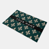 Fleur de Lis, Beige on Green, Royal, Your Name ドアマット (アングル)