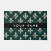 Fleur de Lis, Beige on Green, Royal, Your Name ドアマット (正面)