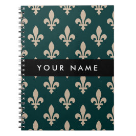 Fleur de Lis, Beige on Green, Royal, Your Name ノートブック