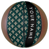 Fleur de Lis, Beige on Green, Royal, Your Name バスケットボール (縦)