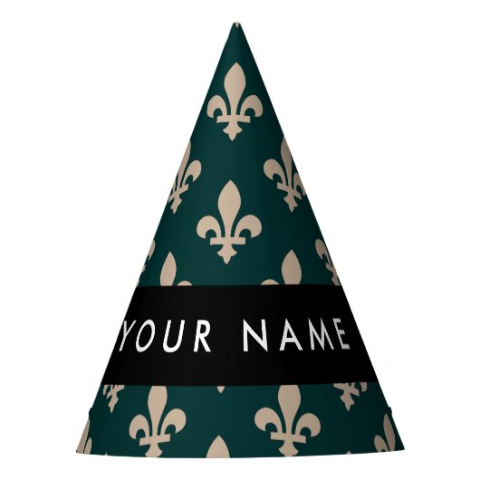 Fleur de Lis, Beige on Green, Royal, Your Name パーティーハット (正面)