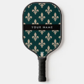 Fleur de Lis, Beige on Green, Royal, Your Name ピックルボールラケット (正面)