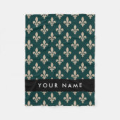 Fleur de Lis, Beige on Green, Royal, Your Name フリースブランケット (正面)