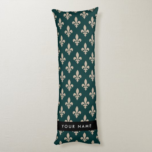Fleur de Lis, Beige on Green, Royal, Your Name ボディピロー (裏面 (縦))