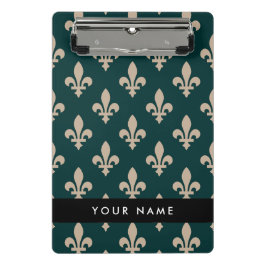 Fleur de Lis, Beige on Green, Royal, Your Name ミニクリップボード