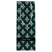 Fleur de Lis, Beige on Green, Royal, Your Name ワインギフトバッグ (正面)