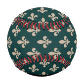 Fleur de Lis, Beige on Green, Royal, Your Name 野球ボール (裏面)
