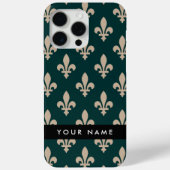 Fleur de Lis, Beige on Green, Royal, Your Name Case-Mate iPhoneケース (裏面)