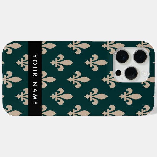 Fleur de Lis, Beige on Green, Royal, Your Name Case-Mate iPhoneケース (裏面 (横))