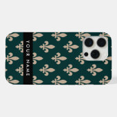Fleur de Lis, Beige on Green, Royal, Your Name iPhoneケース (裏面横)