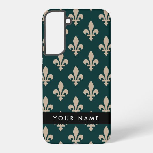 Fleur de Lis, Beige on Green, Royal, Your Name Samsung Galaxyケース (裏面)
