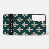 Fleur de Lis, Beige on Green, Royal, Your Name Samsung Galaxyケース (裏面横)