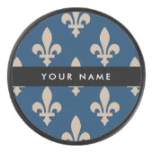 Fleur de Lis, Beige on Navy Blue, Royal, Your Name アイスホッケーパック (正面)