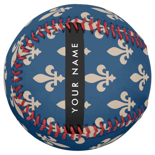 Fleur de Lis, Beige on Navy Blue, Royal, Your Name ソフトボール (正面左)