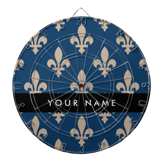 Fleur de Lis, Beige on Navy Blue, Royal, Your Name ダーツボード (正面)