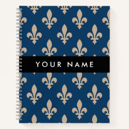 Fleur de Lis, Beige on Navy Blue, Royal, Your Name ノートブック