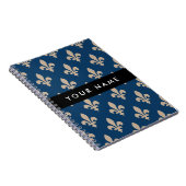 Fleur de Lis, Beige on Navy Blue, Royal, Your Name ノートブック (右側)
