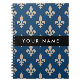 Fleur de Lis, Beige on Navy Blue, Royal, Your Name ノートブック