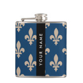 Fleur de Lis, Beige on Navy Blue, Royal, Your Name フラスク (正面)