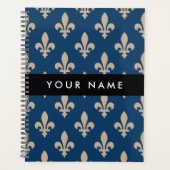 Fleur de Lis, Beige on Navy Blue, Royal, Your Name プランナー手帳 (正面)