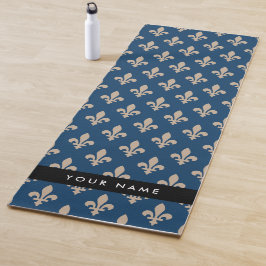 Fleur de Lis, Beige on Navy Blue, Royal, Your Name ヨガマット