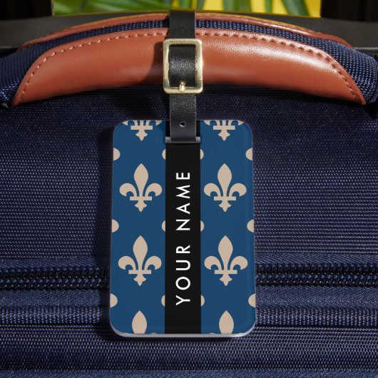 Fleur de Lis, Beige on Navy Blue, Royal, Your Name ラゲッジタグ (正面インサイチュ2)