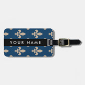 Fleur de Lis, Beige on Navy Blue, Royal, Your Name ラゲッジタグ (正面横)