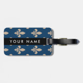 Fleur de Lis, Beige on Navy Blue, Royal, Your Name ラゲッジタグ (裏面横)