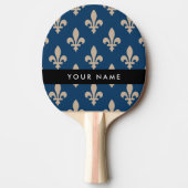 Fleur de Lis, Beige on Navy Blue, Royal, Your Name 卓球ラケット (正面)