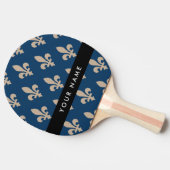 Fleur de Lis, Beige on Navy Blue, Royal, Your Name 卓球ラケット (横)