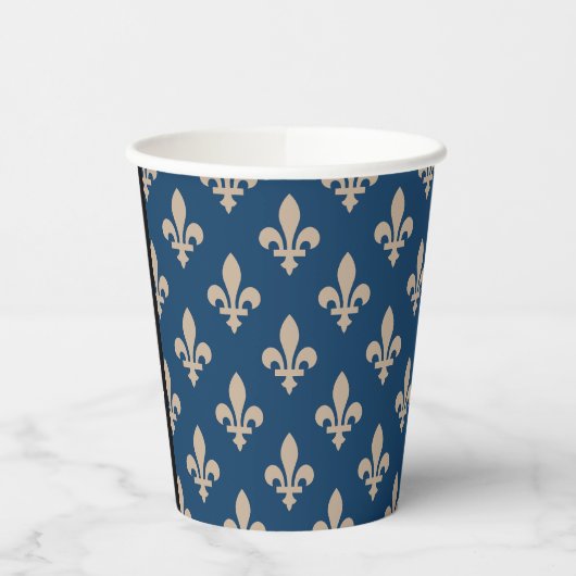 Fleur de Lis, Beige on Navy Blue, Royal, Your Name 紙コップ (左)