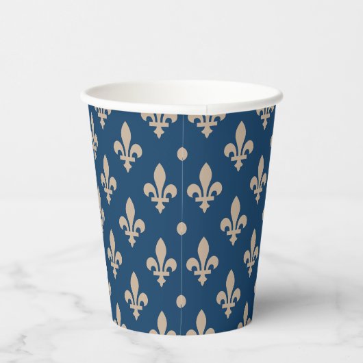 Fleur de Lis, Beige on Navy Blue, Royal, Your Name 紙コップ (右)