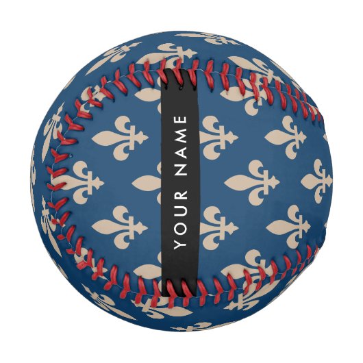 Fleur de Lis, Beige on Navy Blue, Royal, Your Name 野球ボール (正面左)