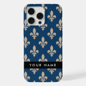 Fleur de Lis, Beige on Navy Blue, Royal, Your Name iPhoneケース (裏面)