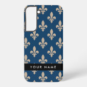 Fleur de Lis, Beige on Navy Blue, Royal, Your Name Samsung Galaxyケース (裏面)