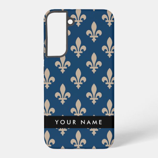 Fleur de Lis, Beige on Navy Blue, Royal, Your Name Samsung Galaxyケース (裏面)