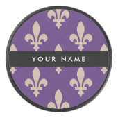 Fleur de Lis, Beige on Purple, Royal, Your Name アイスホッケーパック (正面)