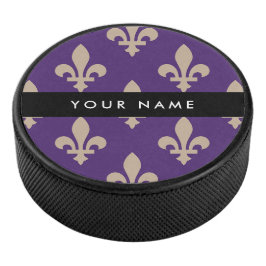 Fleur de Lis, Beige on Purple, Royal, Your Name アイスホッケーパック