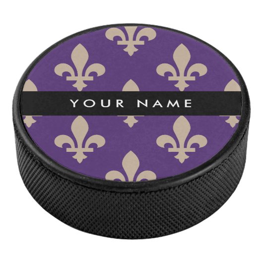 Fleur de Lis, Beige on Purple, Royal, Your Name アイスホッケーパック (3/4)